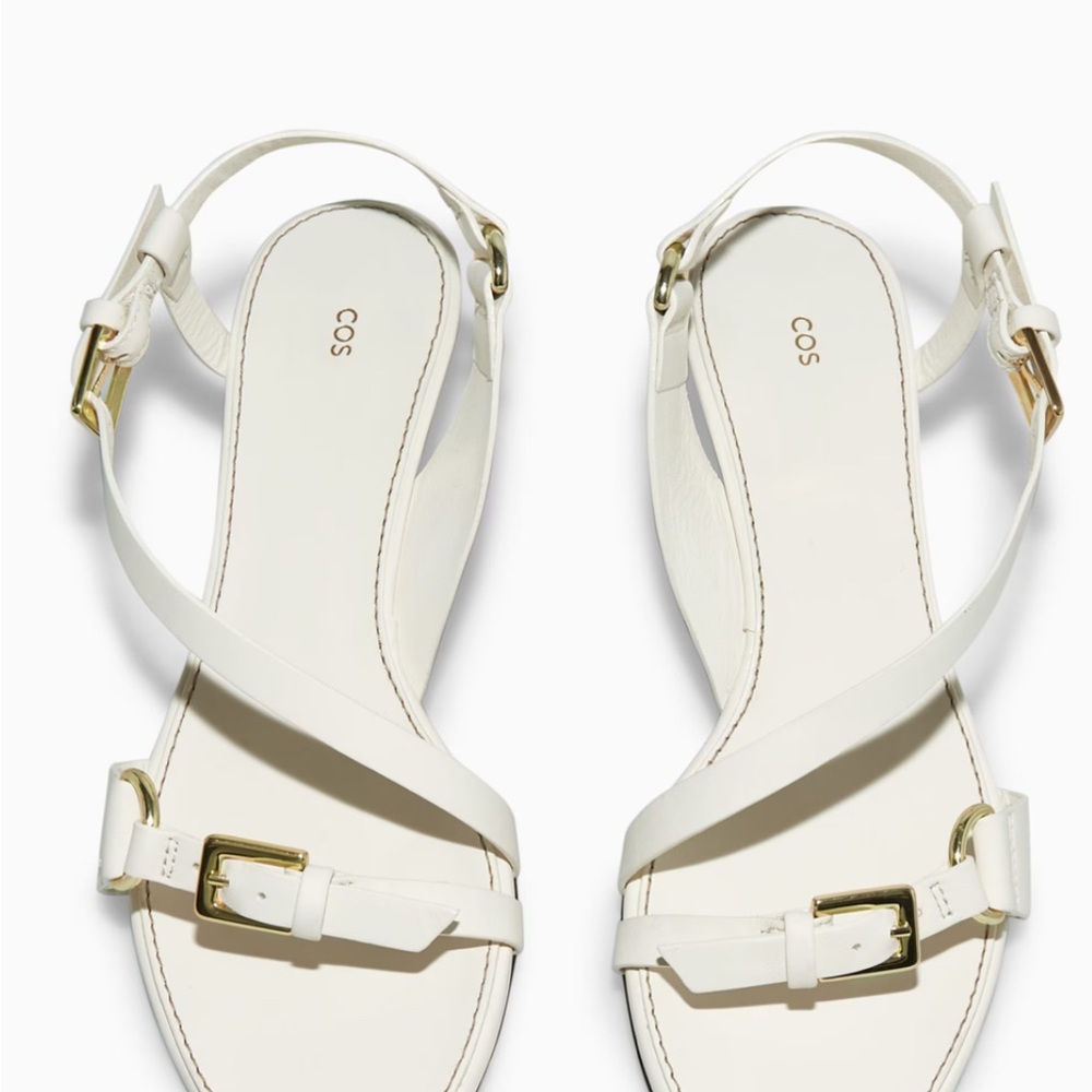 COS White Minimalist Sandals with Gold Buckle